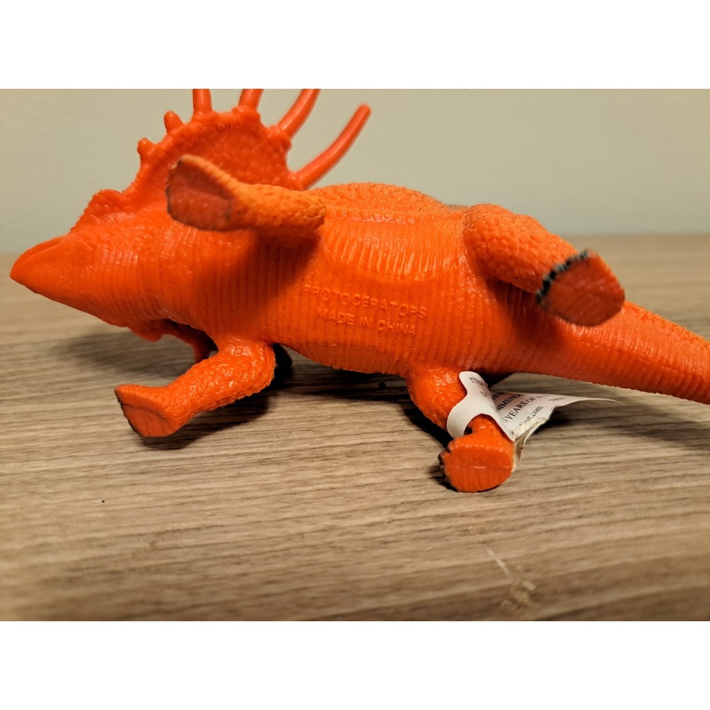 Vintage Protoceratops Dinosaur Orange Blue Eyes Toy Figure Collectible - Picture 5 of 5